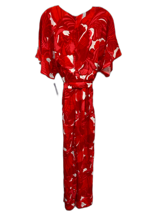 Trina Turk Size 10 Red, Pink & White Silk & Viscose Floral Design Jumpsuit Red, Pink & White / 10
