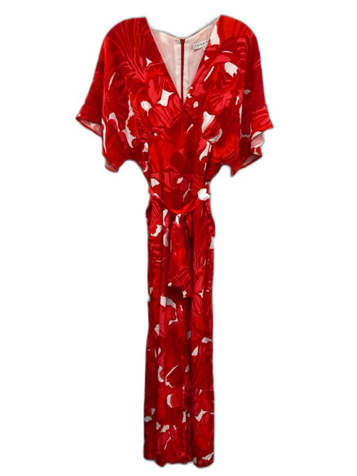 Trina Turk Size 10 Red, Pink & White Silk & Viscose Floral Design Jumpsuit Red, Pink & White / 10