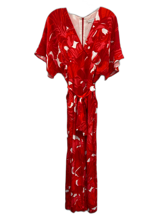 Trina Turk Size 10 Red, Pink & White Silk & Viscose Floral Design Jumpsuit Red, Pink & White / 10