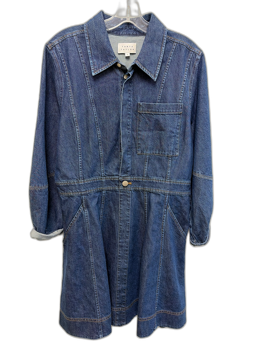 Tanya Taylor Size 10 Mid Wash Cotton Denim Collar neck Half Button Dress Mid Wash / 10