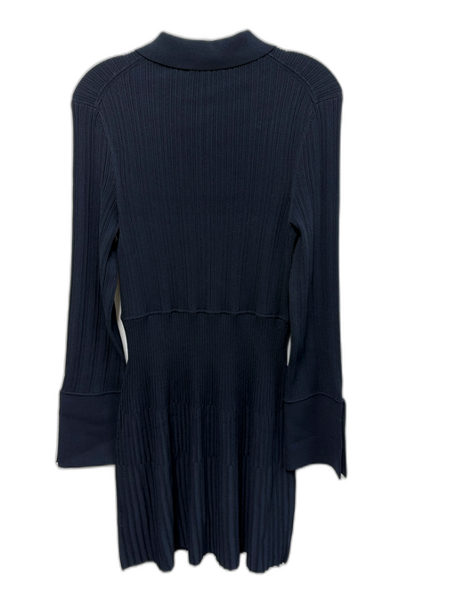 Veronica Beard Size L Navy Viscose Blend Ribbed Detail Collar neck Dress Navy / L