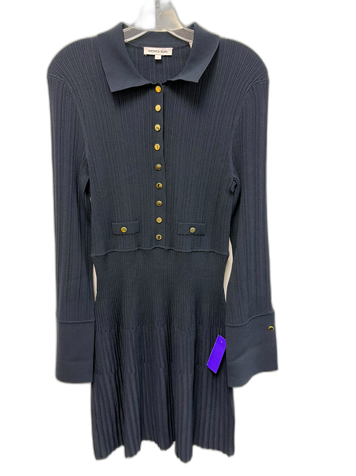Veronica Beard Size L Navy Viscose Blend Ribbed Detail Collar neck Dress Navy / L