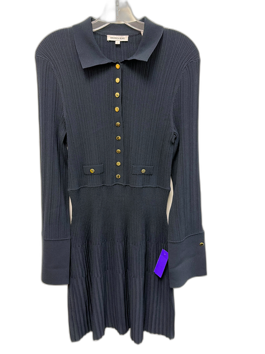 Veronica Beard Size L Navy Viscose Blend Ribbed Detail Collar neck Dress Navy / L