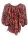 XiRENA Size L Purple, Red, Yellow Cotton Short Puff Sleeve Abstract Print Top Purple, Red, Yellow / L