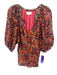 XiRENA Size L Purple, Red, Yellow Cotton Short Puff Sleeve Abstract Print Top Purple, Red, Yellow / L