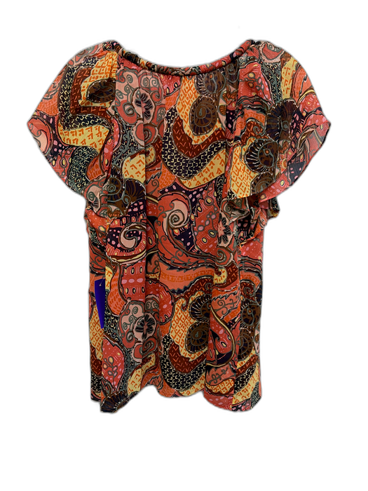 A.L.C. Size 6 Pink, Yellow, Brown Silk Short Sleeve Abstract Print Top Pink, Yellow, Brown / 6