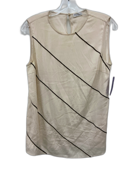 Brunello Cucinelli Size M Beige & Silver Silk Beaded Stripe Sleeveless Tank Top Beige & Silver / M