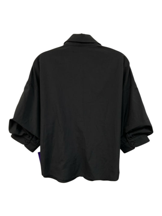 Brochu Walker Size M Black Polyester Blend 1/2 Puff Sleeve Collared Shirt Top Black / M