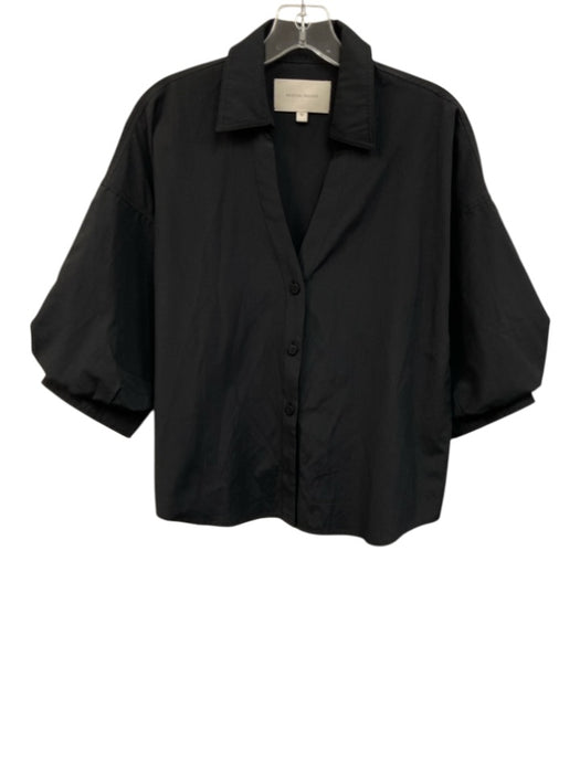 Brochu Walker Size M Black Polyester Blend 1/2 Puff Sleeve Collared Shirt Top Black / M
