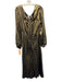 Lost + Wander Size Large Gold & Navy Blue Polyester Blend Long Sleeve Midi Dress Gold & Navy Blue / Large