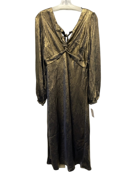 Lost + Wander Size Large Gold & Navy Blue Polyester Blend Long Sleeve Midi Dress Gold & Navy Blue / Large