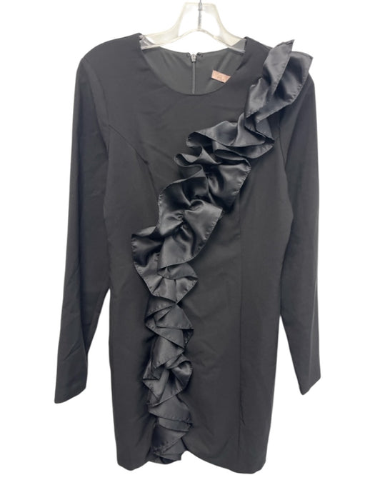 Hutch Size Medium Black Polyester Blend Long Sleeve Ruffles Satin Dress Black / Medium