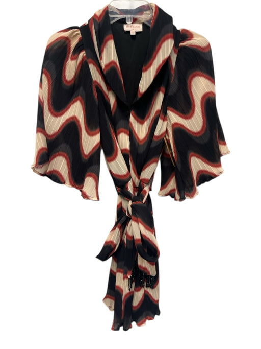 Ciebon Size Medium Black, Red, Cream Polyester Half Sleeve Abstract Print Dress Black, Red, Cream / Medium