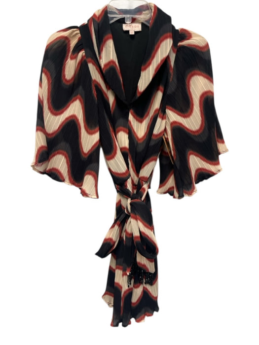 Ciebon Size Medium Black, Red, Cream Polyester Half Sleeve Abstract Print Dress Black, Red, Cream / Medium