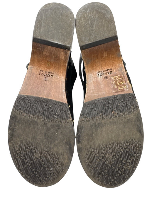 Gucci Shoe Size 38 Black, Brown, Gold Leather Suede Wood Sole Horsebit Clogs Black, Brown, Gold / 38