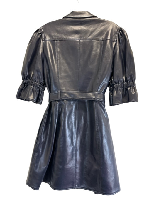Cinq a Sept Size 10 Navy Blue Viscose PU Leather Zip Sash Mini Dress Navy Blue / 10