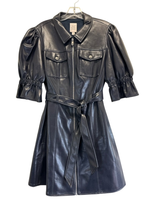 Cinq a Sept Size 10 Navy Blue Viscose PU Leather Zip Sash Mini Dress Navy Blue / 10
