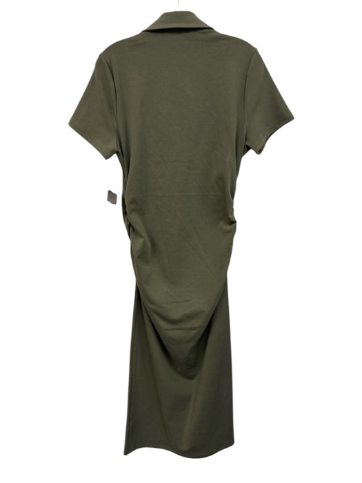 Veronica Beard Size M Olive Green Pique Side Ruching Short Sleeve Midi Dress Olive Green / M