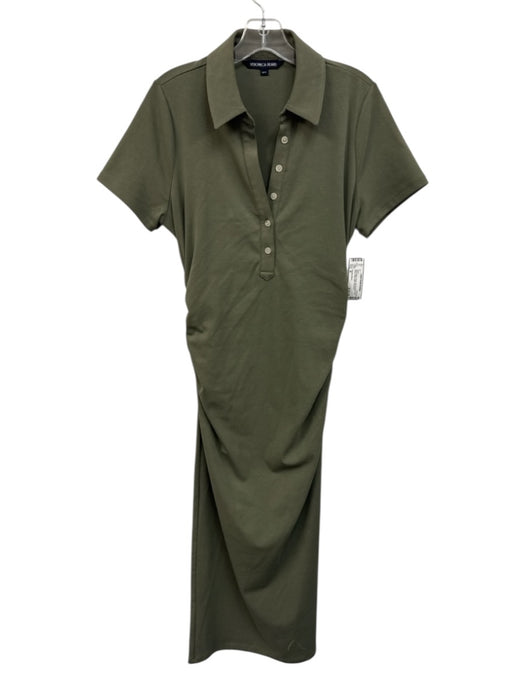 Veronica Beard Size M Olive Green Pique Side Ruching Short Sleeve Midi Dress Olive Green / M