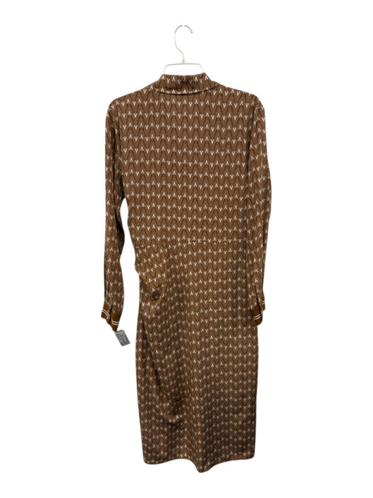 Veronica Beard Size 10 Brown & Cream Silk Blend Side Gather Chevron Dotted Dress Brown & Cream / 10