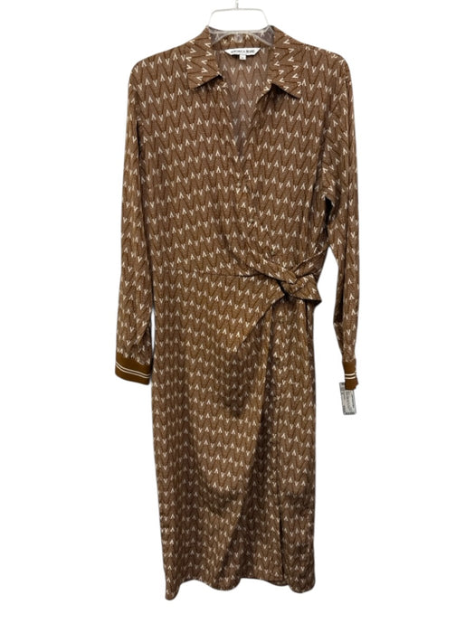 Veronica Beard Size 10 Brown & Cream Silk Blend Side Gather Chevron Dotted Dress Brown & Cream / 10