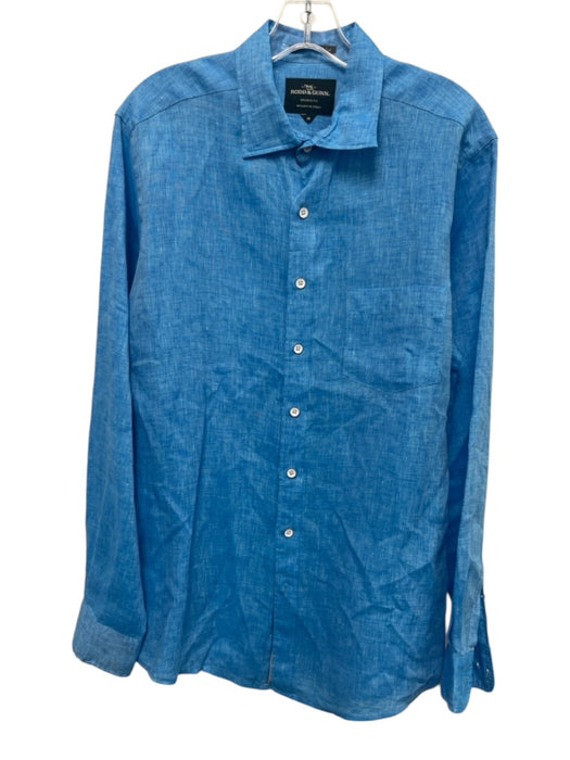 Rodd & Gun Size M Blue Linen Solid Button Up Men's Long Sleeve Shirt Blue / M