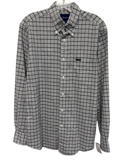 Facconable Size M Gray & White Cotton Plaid Button Up Men's Long Sleeve Shirt Gray & White / M