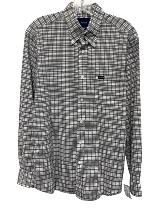 Facconable Size M Gray & White Cotton Plaid Button Up Men's Long Sleeve Shirt Gray & White / M