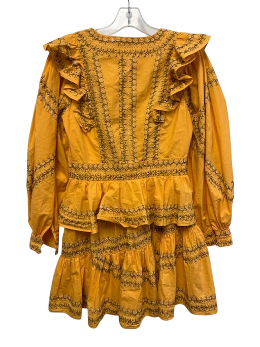 Ulla Johnson Size 4 Yellow & Multi Cotton Long Sleeve Embroidered V Neck Dress Yellow & Multi / 4