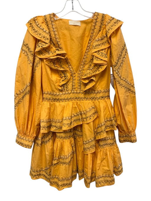 Ulla Johnson Size 4 Yellow & Multi Cotton Long Sleeve Embroidered V Neck Dress Yellow & Multi / 4