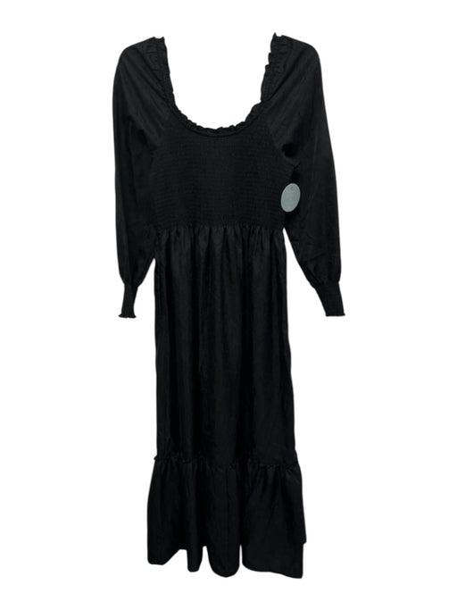 Hill House Size S Black Polyester Taffeta Scoop Neck Smocked Bodice Maxi Dress Black / S