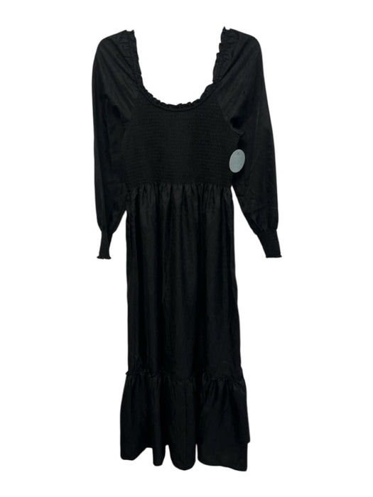 Hill House Size S Black Polyester Taffeta Scoop Neck Smocked Bodice Maxi Dress Black / S