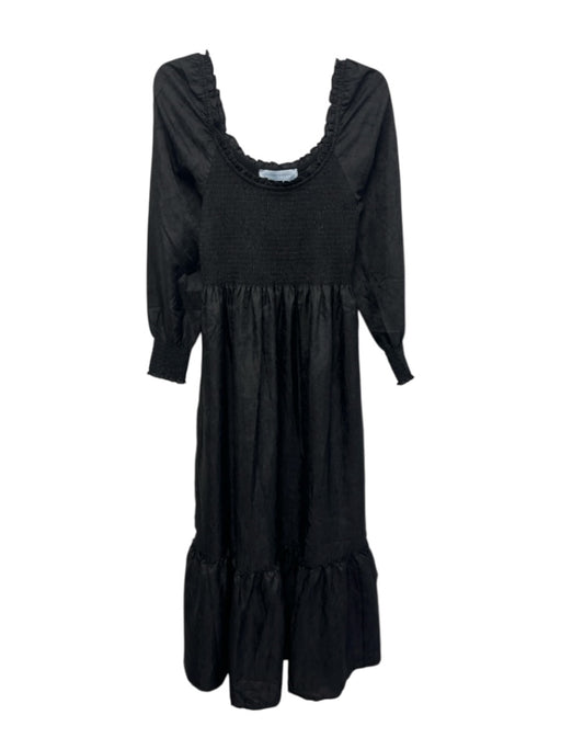 Hill House Size S Black Polyester Taffeta Scoop Neck Smocked Bodice Maxi Dress Black / S