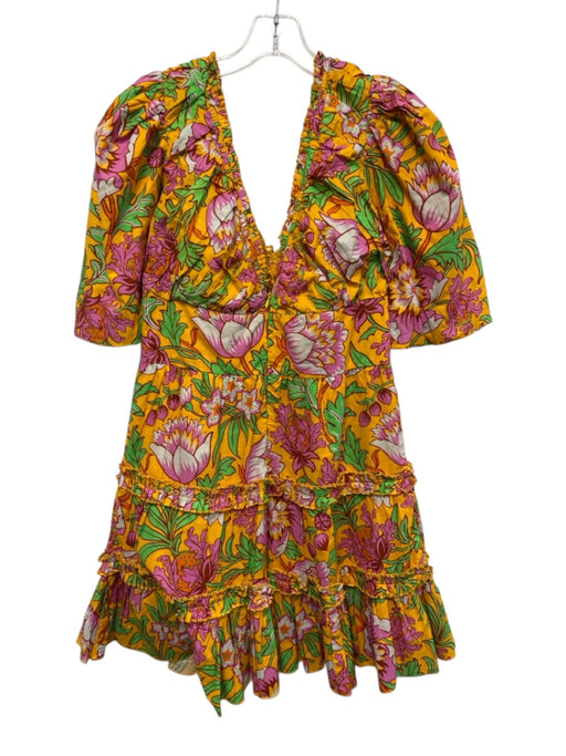 Love The Label Size M Orange & Multi Cotton V Neck 1/2 Sleeve Floral Dress Orange & Multi / M