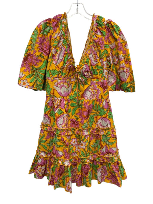 Love The Label Size M Orange & Multi Cotton V Neck 1/2 Sleeve Floral Dress Orange & Multi / M