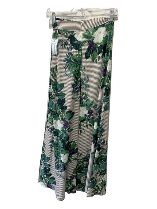 Haute Rogue Size S Green White Beige Polyester Floral & Stripes Midi Skirt Green White Beige / S