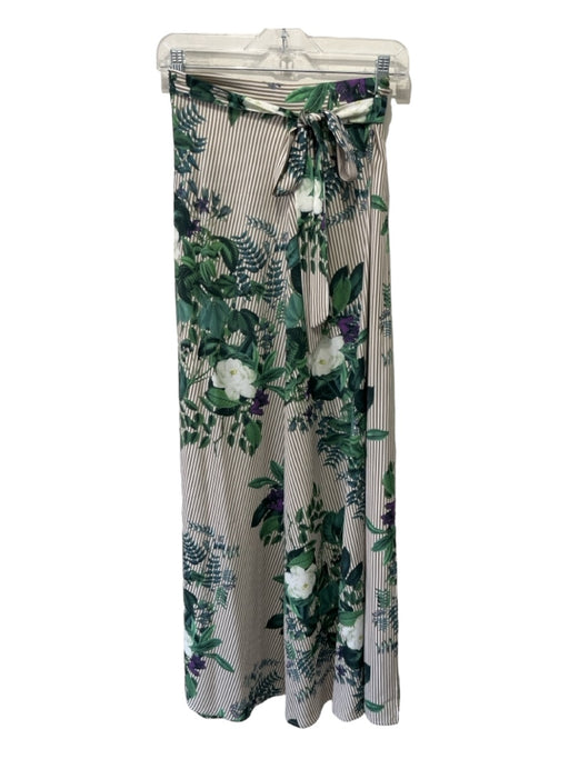 Haute Rogue Size S Green White Beige Polyester Floral & Stripes Midi Skirt Green White Beige / S