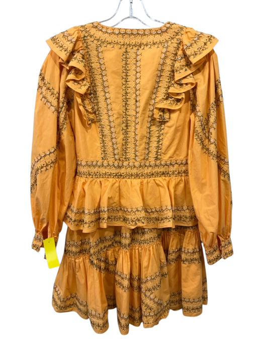 Ulla Johnson Size 4 Orange, Brown, White Cotton Long Sleeve Stich Detail Dress Orange, Brown, White / 4