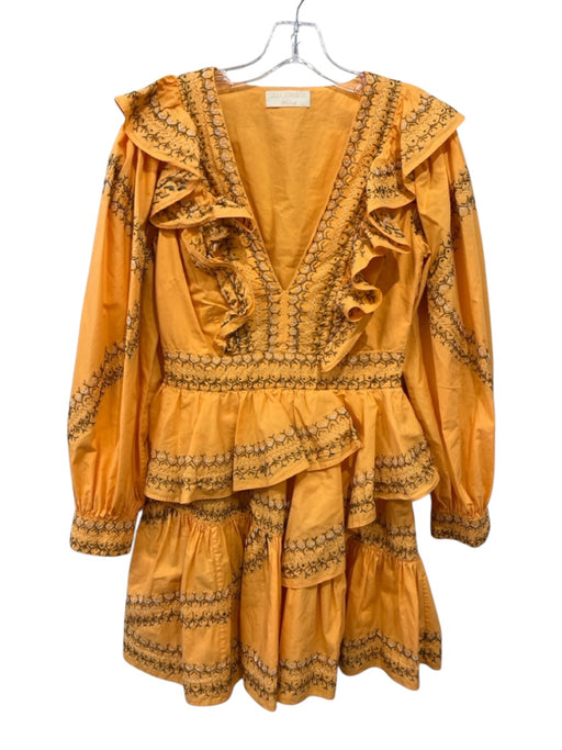 Ulla Johnson Size 4 Orange, Brown, White Cotton Long Sleeve Stich Detail Dress Orange, Brown, White / 4
