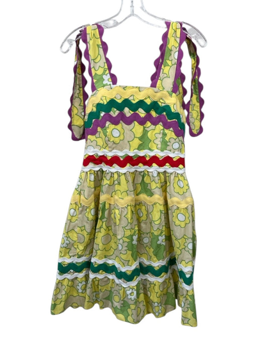 Celia B Size Est S Green, Yellow, White Cotton Sleeveless Floral A line Dress Green, Yellow, White / Est S