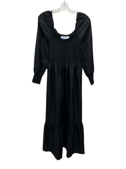 Hill House Size S Black Polyester Long Sleeve Textured Smocked Midi Dress Black / S