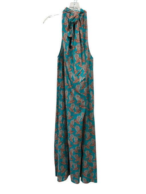 Holly Shae Design Size XS/M Blue & Orange Cotton Sleeveless Bird Print Dress Blue & Orange / XS/M