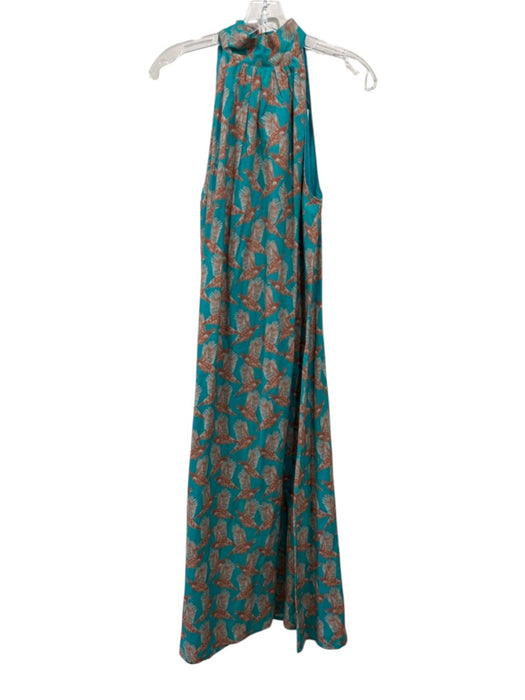 Holly Shae Design Size XS/M Blue & Orange Cotton Sleeveless Bird Print Dress Blue & Orange / XS/M