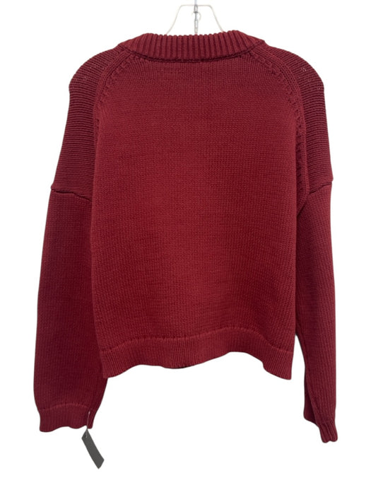 Jigsaw Size M Rust Red Cotton & Polyamide Chunky Knit Buttons Pockets Cardigan Rust Red / M