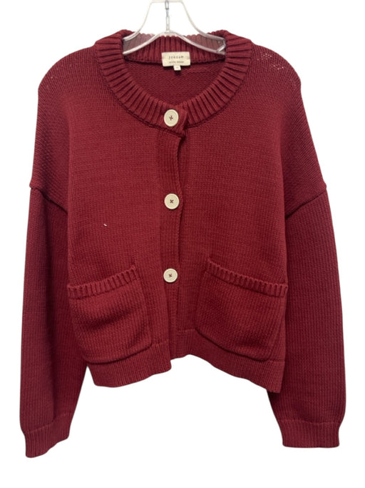 Jigsaw Size M Rust Red Cotton & Polyamide Chunky Knit Buttons Pockets Cardigan Rust Red / M