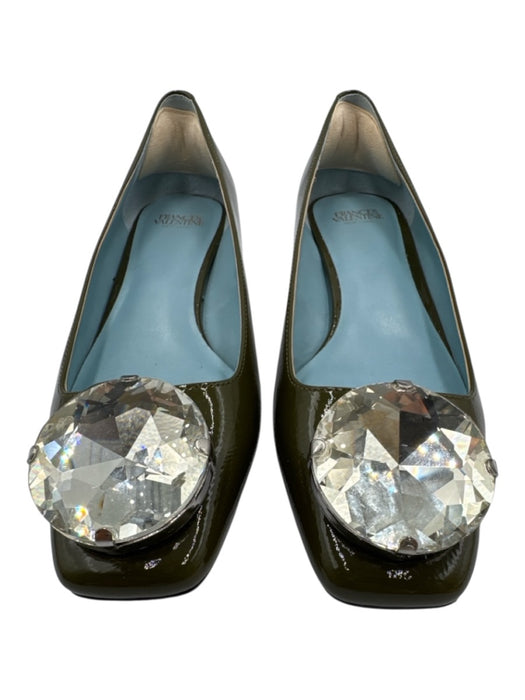 Frances Valentine Shoe Size 7B Olive Green Patent Leather Faux Gem Pumps Olive Green / 7B