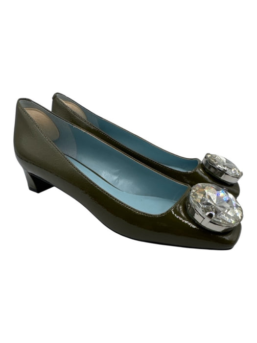 Frances Valentine Shoe Size 7B Olive Green Patent Leather Faux Gem Pumps Olive Green / 7B