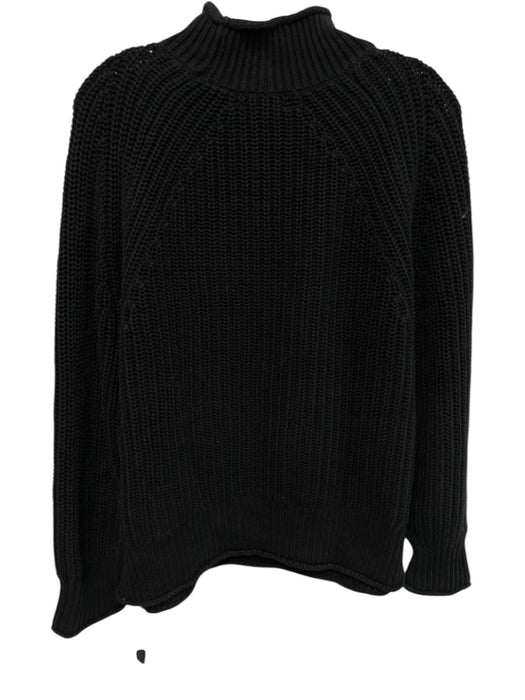 J Crew Size M Black Cotton Knit Boxy Turtleneck Ribbed Sweater Black / M