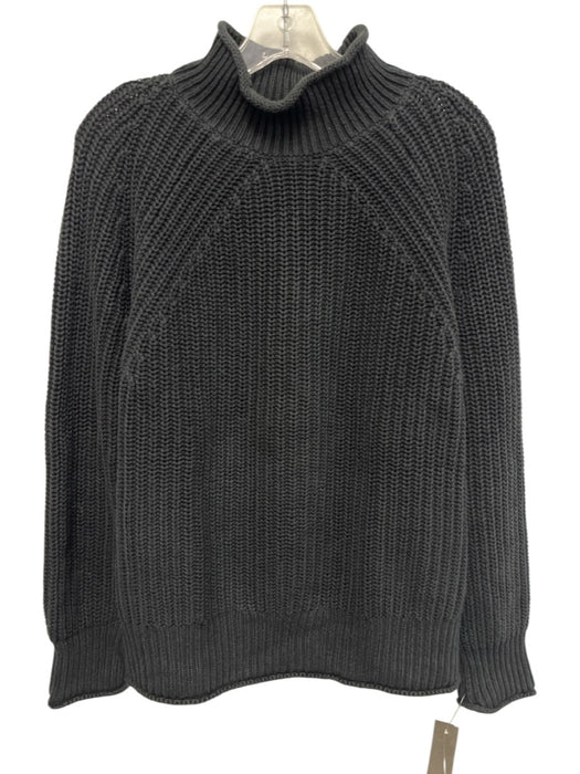 J Crew Size M Black Cotton Knit Boxy Turtleneck Ribbed Sweater Black / M