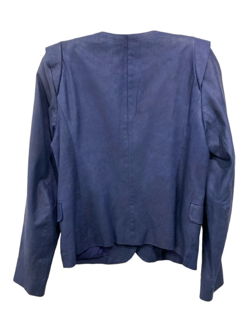 Sandro Size 2 Navy Blue Goat Leather Button Down Long Sleeve Blazer Jacket Navy Blue / 2